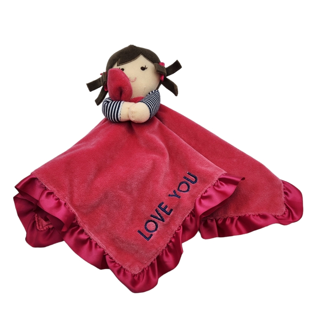 Carters Girl  Pink Love You Rattle Lovey Security Blanket Satin 14"